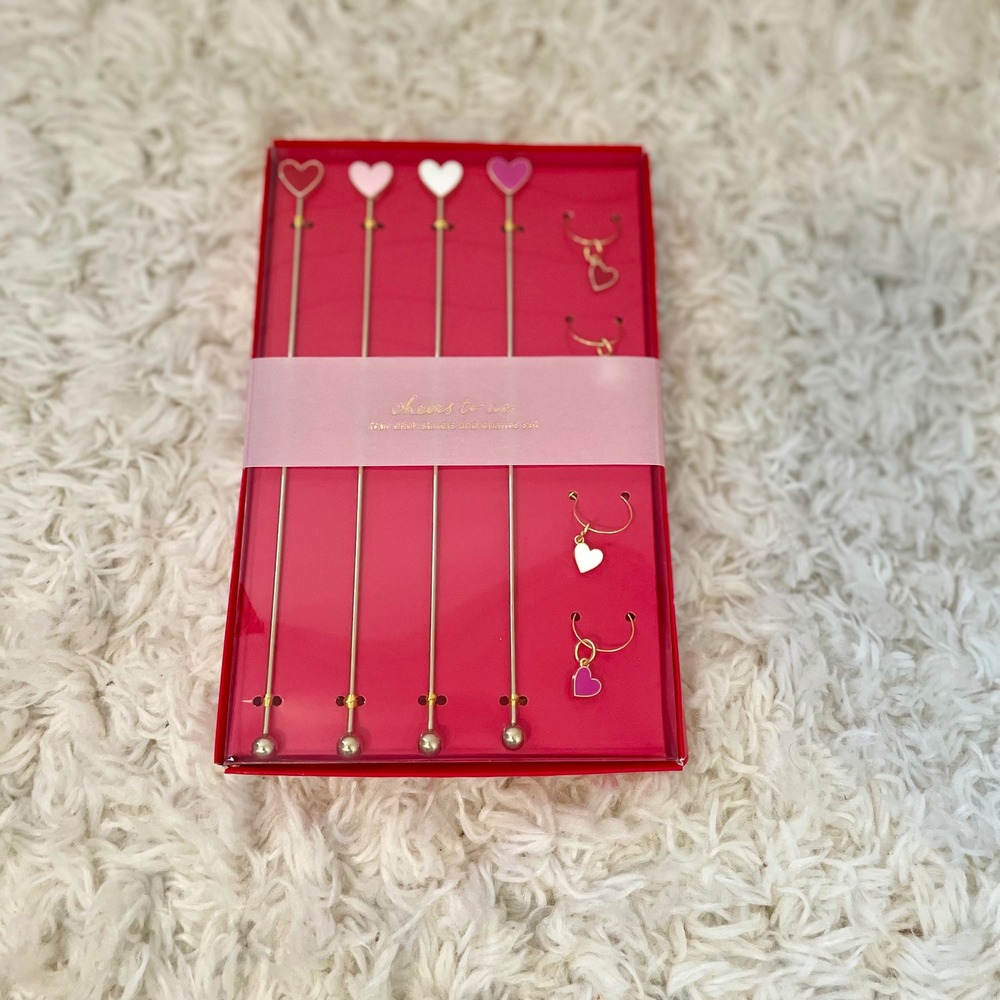 Target Cheers To Us Heart Drink Stirrers and Wine Charms Set Gold Pink Red 8pc
